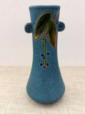 Vintage Weller Pottery Cornish Blue Art Deco Flower Vase 8.25"
